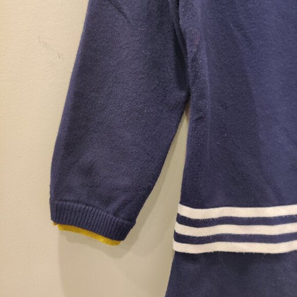 Laura Petites Navy Blue Button-Up Cardigan with Yellow Trim & Striped Waist | XS - Picture 4 of 5